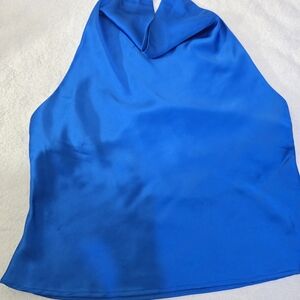 Zara Cowl Neck Satin Halter Tank - Electric Blue